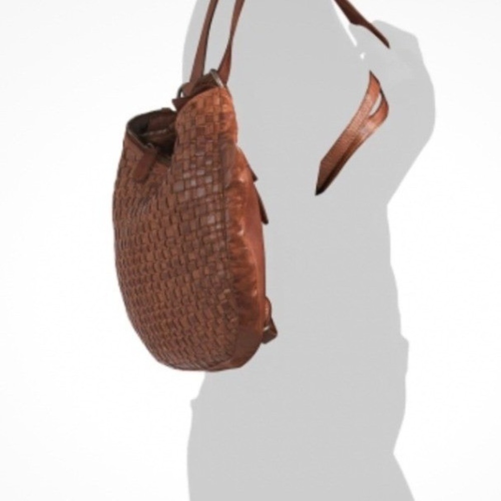 Valenca Holland Woven Leather Convertible Backpack Shoulder Bag Cognac‎ Brown